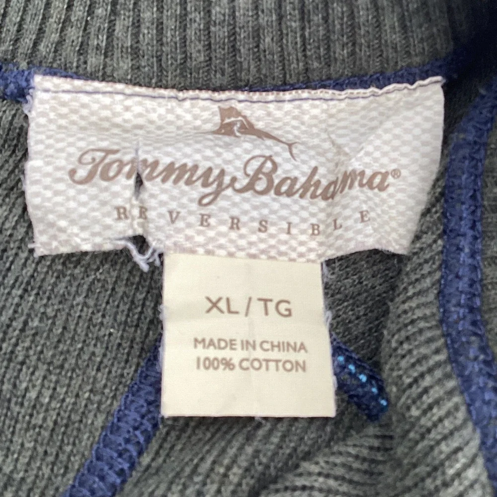 Tommy Bahama Reversible Quarter Zip Sweater Men XL Navy Blue Olive 100% Cotton